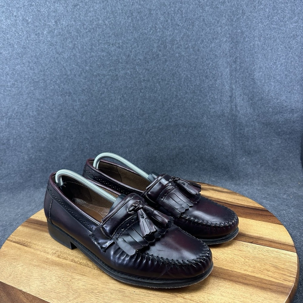 Weejuns GH Bass Mens Jeremy Loafers Sz 9.5D Vibram Burgundy Leather Penny Tassel - Picture 2 of 11